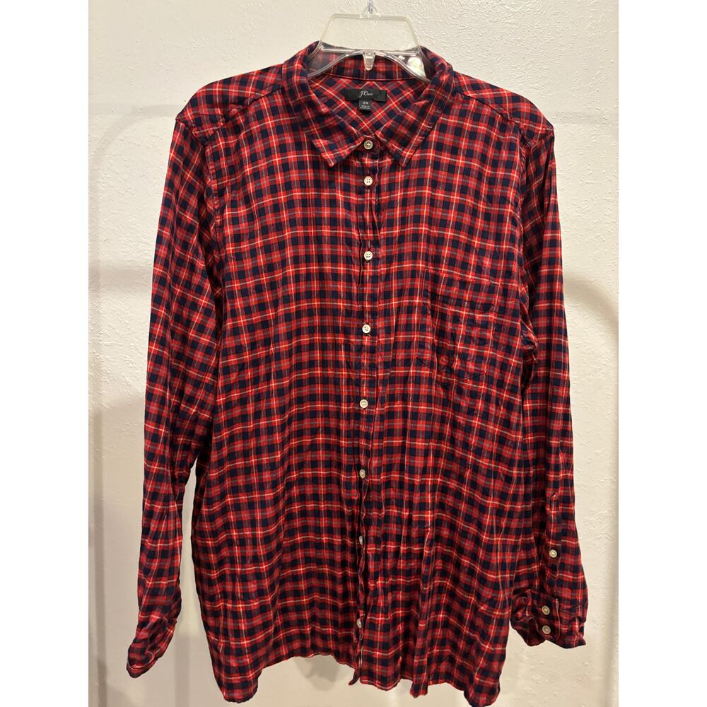 J. Crew Classic Plaid Shirt Blouse Plus Size 24 Cotton